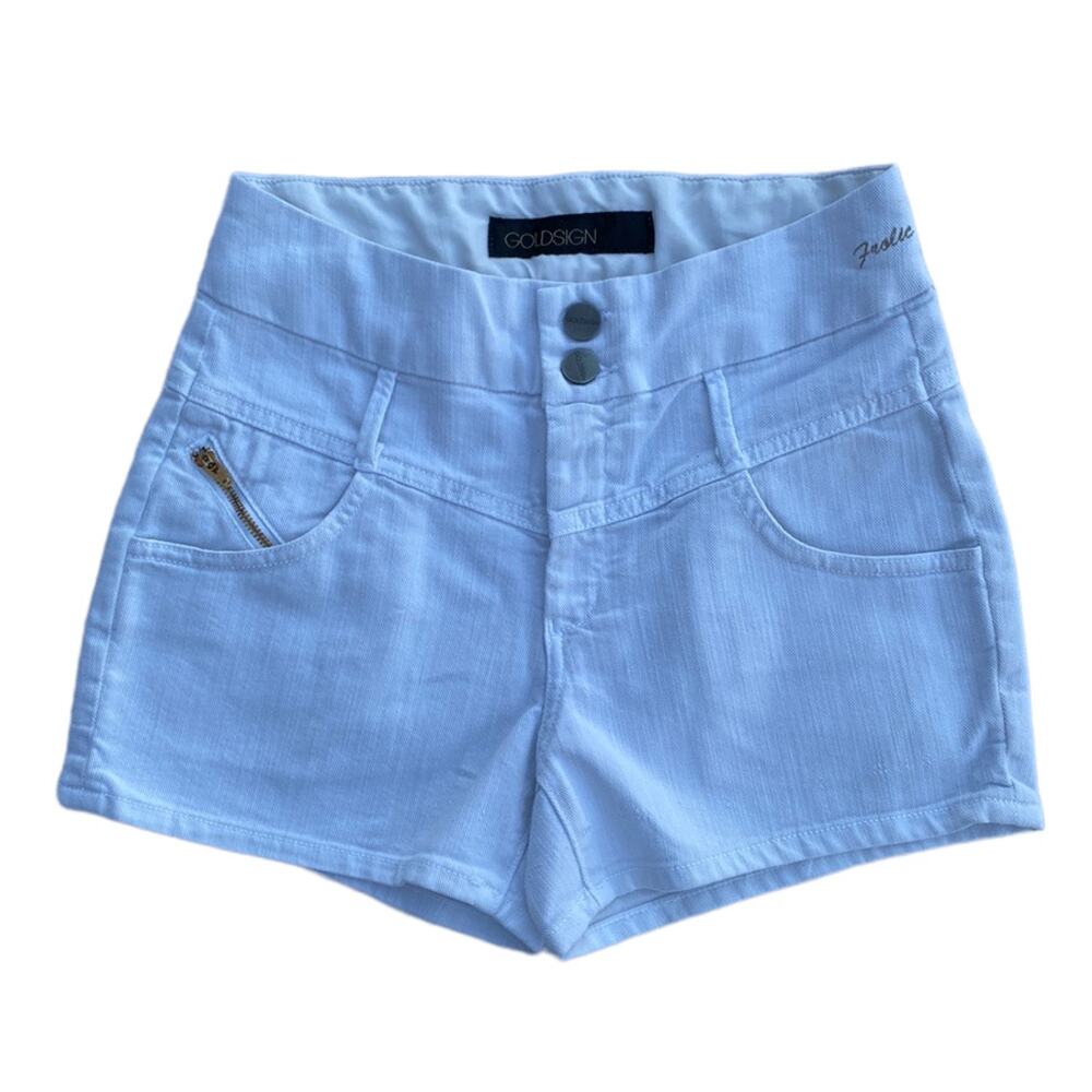 New Goldsign Frolic White Flat Front Mid Rise Stretch Denim Jean Denim Shorts 28